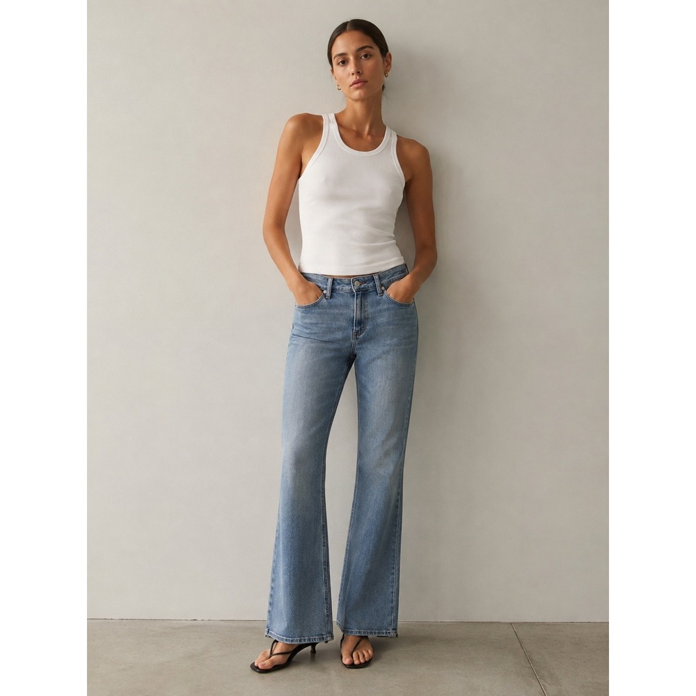 Quince Luna Stretch Flare Jeans Womens 30 Frosted Blue Light Wash High Rise